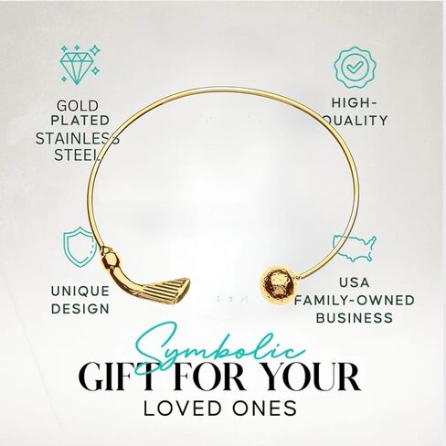 Gold Golf Bangle Bracelet – Minimalist Golf Club & Ball Design in Stainless Steel – Adjustable Sports Jewelry Gift in Saudi Arabia