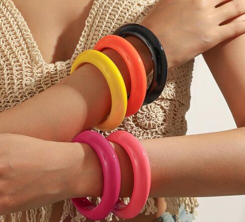 Fluorescent Color Irregular Cuff Bangle Candy Color Geometric Bangle Bracelet Imitation Stone Texture Chunky Acrylic Geometric Bracelet Exaggerated Party Jewelry in Saudi Arabia