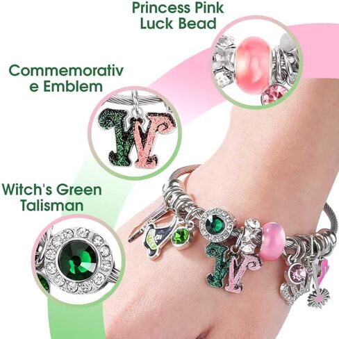 سوار ساحر باللونين الوردي والأخضر مع تاج لامع، عصا سحرية، قبعة ساحرة، أساور قابلة للتعديل على شكل قلب للمعجبين in Kuwait