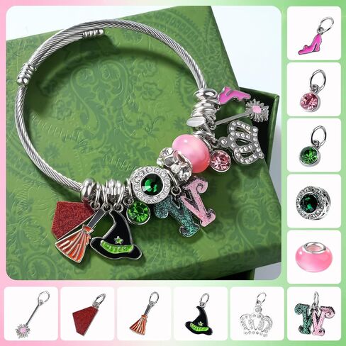 سوار ساحر باللونين الوردي والأخضر مع تاج لامع، عصا سحرية، قبعة ساحرة، أساور قابلة للتعديل على شكل قلب للمعجبين in Kuwait