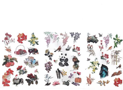 48 Pcs Transparent Glitter Manuscript Fruits/Vegetables/Flora/Fauna/Animal/Plants Stickers - Cute Hand Journal Decorations for Laptops Chinese Japanese in Saudi Arabia
