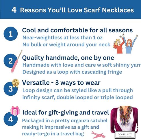 قلادات وشاح للنساء الأنيقة - أوشحة باللون الفيروزي والأرجواني للنساء الأنيقة - وشاح سفر للنساء - مجوهرات السفر - قلادة هامشية خفيفة الوزن - إكسسوارات أزياء مصنوعة يدويًا - TA in Kuwait