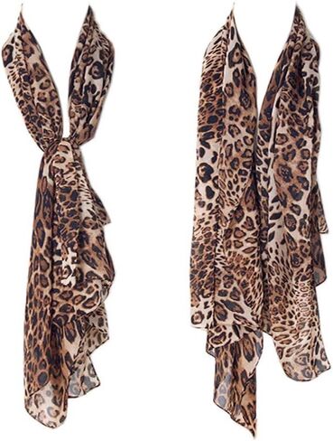 Chiffon Leopard Long Scarf for Women Summer Leopard Print Bikini Wrap Shawl Light Neck Scarf ZWJ08 in Saudi Arabia