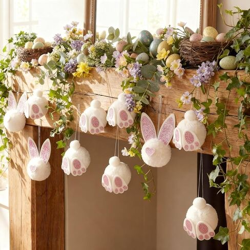 Jenaai 18 Pcs Easter Glitter Bunny Hanging Decorations Bunny Tree Ornaments Plush Rabbit Butt Ears Decor Spring DIY Crafts Tree Ornaments Easter Party Favors Home Decoration in Saudi Arabia