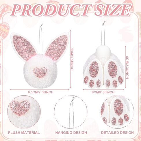 Jenaai 18 Pcs Easter Glitter Bunny Hanging Decorations Bunny Tree Ornaments Plush Rabbit Butt Ears Decor Spring DIY Crafts Tree Ornaments Easter Party Favors Home Decoration in Saudi Arabia