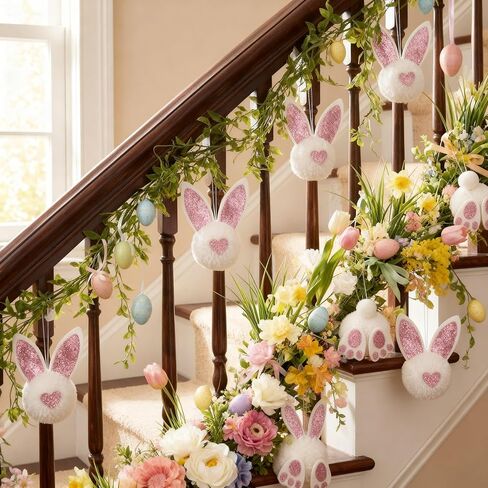 Jenaai 18 Pcs Easter Glitter Bunny Hanging Decorations Bunny Tree Ornaments Plush Rabbit Butt Ears Decor Spring DIY Crafts Tree Ornaments Easter Party Favors Home Decoration in Saudi Arabia