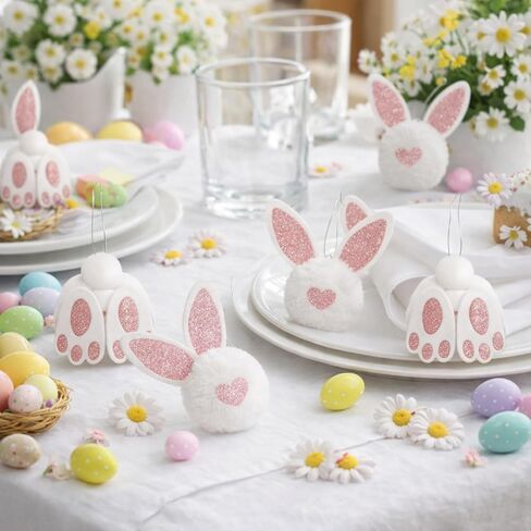 Jenaai 18 Pcs Easter Glitter Bunny Hanging Decorations Bunny Tree Ornaments Plush Rabbit Butt Ears Decor Spring DIY Crafts Tree Ornaments Easter Party Favors Home Decoration in Saudi Arabia