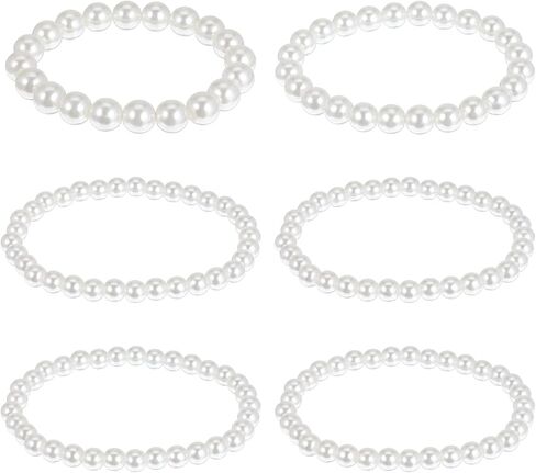 Yolev 6Pcs Pearl Bracelets for Women Faux Pearl Bracelet Stack Elastic Bead Bracelets Set Bridal Bridesmaid Jewelry for Halloween Wedding Prom Party Christmas Gift in Saudi Arabia