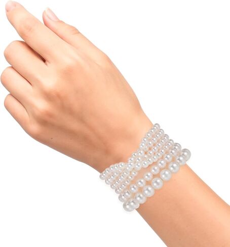 Yolev 6Pcs Pearl Bracelets for Women Faux Pearl Bracelet Stack Elastic Bead Bracelets Set Bridal Bridesmaid Jewelry for Halloween Wedding Prom Party Christmas Gift in Saudi Arabia