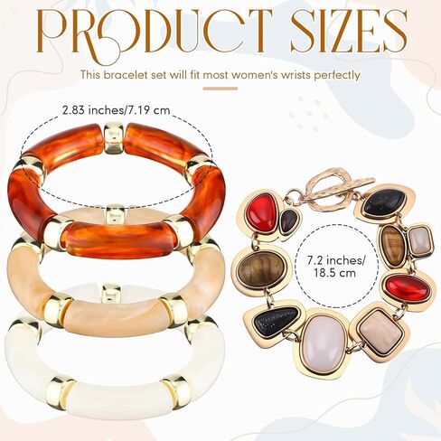 4 Pcs Simple Beaded Gold Plated Bangles Metal Geometric Gem Bamboo Bracelet Set Acrylic Alloy Bracelets for Women in Saudi Arabia