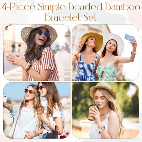 4 Pcs Simple Beaded Gold Plated Bangles Metal Geometric Gem Bamboo Bracelet Set Acrylic Alloy Bracelets for Women in Saudi Arabia
