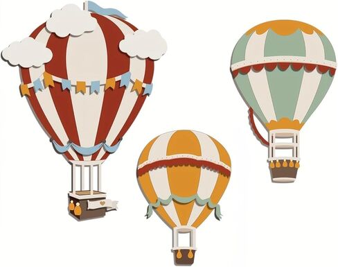 3 قطع من منطاد الهواء الساخن لتزيين الحائط مع سحابة، ديكور حائط لغرفة الأطفال، منحوتات جدارية خشبية بوهو ذات طابع حالم لغرفة المعيشة وغرفة النوم والممر والمنزل (متعددة الألوان) in Kuwait