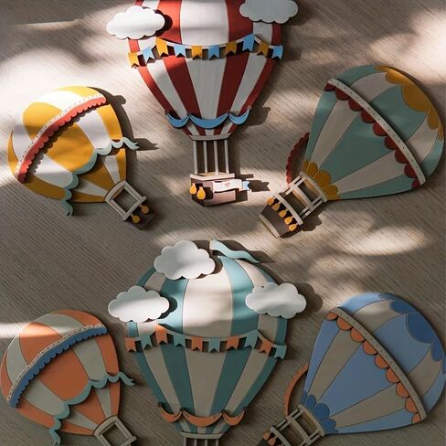 3 قطع من منطاد الهواء الساخن لتزيين الحائط مع سحابة، ديكور حائط لغرفة الأطفال، منحوتات جدارية خشبية بوهو ذات طابع حالم لغرفة المعيشة وغرفة النوم والممر والمنزل (متعددة الألوان) in Kuwait