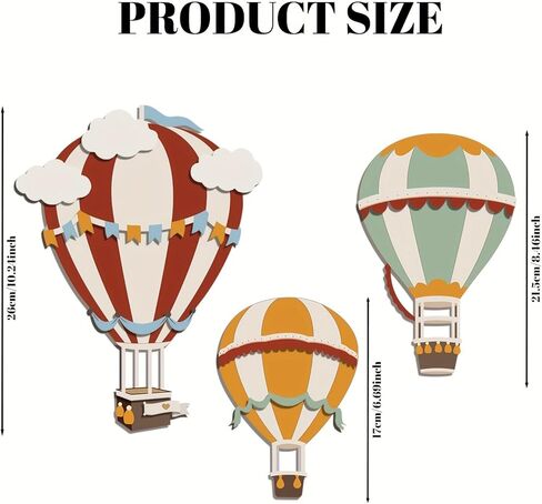 3 قطع من منطاد الهواء الساخن لتزيين الحائط مع سحابة، ديكور حائط لغرفة الأطفال، منحوتات جدارية خشبية بوهو ذات طابع حالم لغرفة المعيشة وغرفة النوم والممر والمنزل (متعددة الألوان) in Kuwait