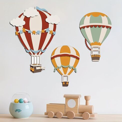 3 قطع من منطاد الهواء الساخن لتزيين الحائط مع سحابة، ديكور حائط لغرفة الأطفال، منحوتات جدارية خشبية بوهو ذات طابع حالم لغرفة المعيشة وغرفة النوم والممر والمنزل (متعددة الألوان) in Kuwait