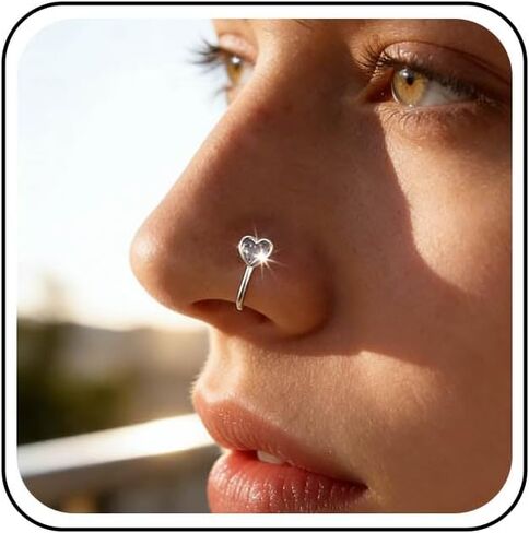 Vintage Crystal Heart Nose Ring Gold Cz Heart Nose Cuff Crystal Septum Nose Rings U Shaped Clip On Nose Stud Cz Hoop Nose Piercing Jewelry for Women in Kuwait