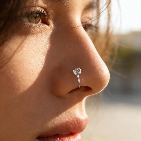 Vintage Crystal Heart Nose Ring Gold Cz Heart Nose Cuff Crystal Septum Nose Rings U Shaped Clip On Nose Stud Cz Hoop Nose Piercing Jewelry for Women in Kuwait