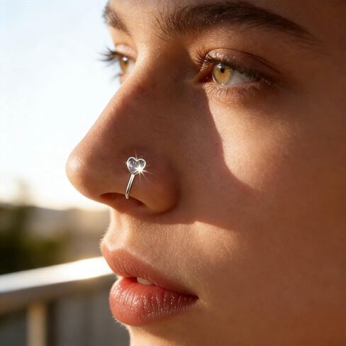 Vintage Crystal Heart Nose Ring Gold Cz Heart Nose Cuff Crystal Septum Nose Rings U Shaped Clip On Nose Stud Cz Hoop Nose Piercing Jewelry for Women in Kuwait