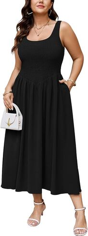 SCOMCHIC Women's Plus Size Summer Tank Dress Sleeveless Smocked A Line Flowy Maxi Dresses in Saudi Arabia