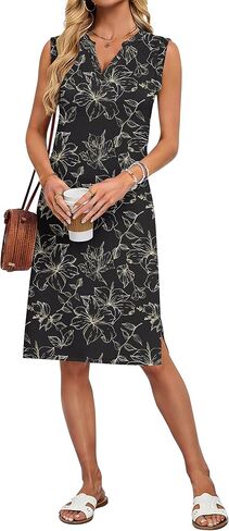 AUSELILY Sleeveless V Neck Knee Length Dress Women Straight-Cut Sundresses T-Shirt Summer Dresses for Women 2026 with Pockets in Saudi Arabia