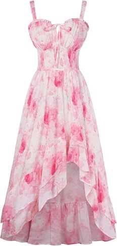 Scarlet Darkness Summer Dresses for Women 2026 Floral Corset Wedding Guest Dress Ruffle Maxi Dress with Pockets in Saudi Arabia