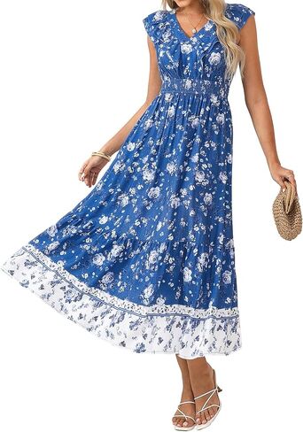 GRACE KARIN Women's 2026 Summer Floral Midi Dress,V Neck Ruffle Cap Sleeve Dresses,Flowy Wedding Vacation Beach Dresses in Saudi Arabia