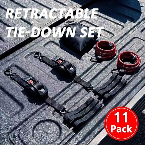 Retractable Ratchet Straps (2 Pack) - 1" x 10 ft Heavy Duty Tie Downs with Auto Retract and 1650 lb Break Strength for Cargo Trailer, Motorcycle, ATV - Includes Soft Loops and Bungee Cords in Saudi Arabia