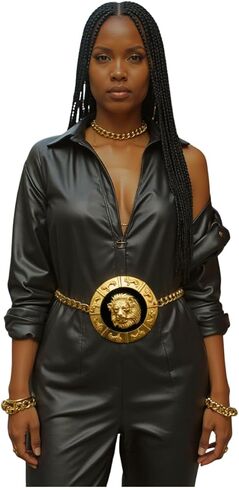 Women Street wear Fashion Belt Hip High Waist Gold Metal Chain Big Lion Medallion Charm M L XL in Saudi Arabia