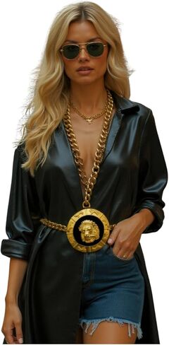 Women Street wear Fashion Belt Hip High Waist Gold Metal Chain Big Lion Medallion Charm M L XL in Saudi Arabia