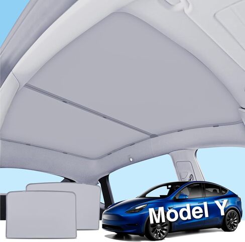2024 ترقية Tesla Model Y، طلاء سقف نانو من الكريستال الجليدي، كتل من الأشعة فوق البنفسجية، تثبيت الإبزيم بدون ترهل، بدون فجوات قابلة للطي، سهلة التخزين والتركيب للطراز Y 2020-2024 رمادي in Kuwait