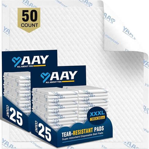 وسائد AAY شديدة التحمل مقاس 91.44 سم × 91.44 سم، مفارش سرير للاستعمال مرة واحدة (20 قطعة) للبالغين الذين يعانون من سلس البول، 7 طبقات فائقة الامتصاص، مضادة للتسرب، مسامية ومريحة للبالغين والأطفال والحيوانات الأليفة in Kuwait
