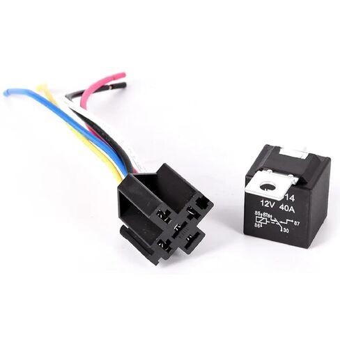 JD1914 مرحل السيارة 12 فولت 40 أمبير 5 دبابيس مقاوم للماء مع مقبس، مرحل الوقت الحالي العالي للسيارات والشاحنات والدراجات النارية (أسود) in Kuwait