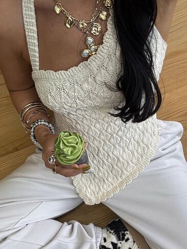YEMOCILE Womens Sexy Ribbed Knit Vest Asymmetrical Halter Tops Backless Sleeveless Going Out Vest Vacation Beachwear in Saudi Arabia