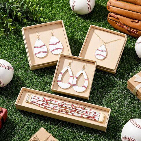 Misdary 4 Sets Baseball Jewelry for Women Baseball Necklace Earrings Bracelet Faux Leather Sport Ball Teardrop Earrings Gifts in Saudi Arabia