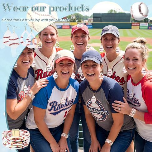 Misdary 4 Sets Baseball Jewelry for Women Baseball Necklace Earrings Bracelet Faux Leather Sport Ball Teardrop Earrings Gifts in Saudi Arabia