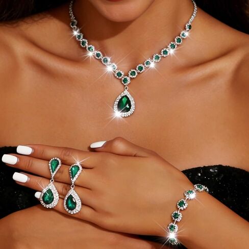 JAKAWIN Bridal Wedding Jewelry Set Rhinestone Prom Necklace Earring Set for Women in Saudi Arabia
