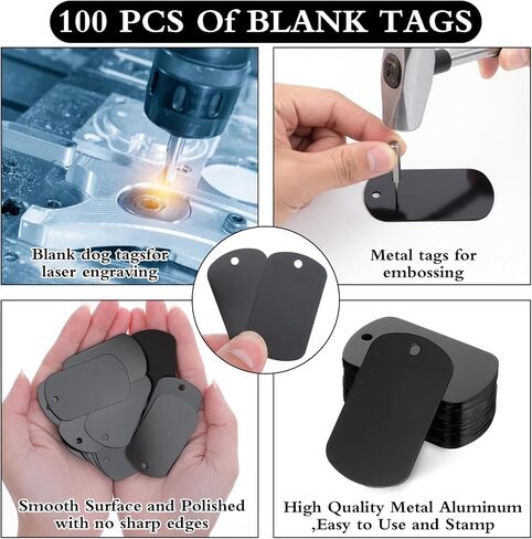 100 Pcs Black Anodized Aluminum Engraving Blank Dog Tags, Stamping Blanks, DIY Craft Metal Tags, Laser Engraving Blanks, Personalized Keychain Pendants in Saudi Arabia