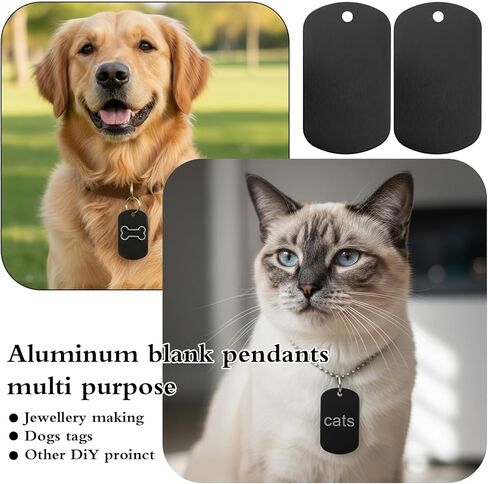 100 Pcs Black Anodized Aluminum Engraving Blank Dog Tags, Stamping Blanks, DIY Craft Metal Tags, Laser Engraving Blanks, Personalized Keychain Pendants in Saudi Arabia