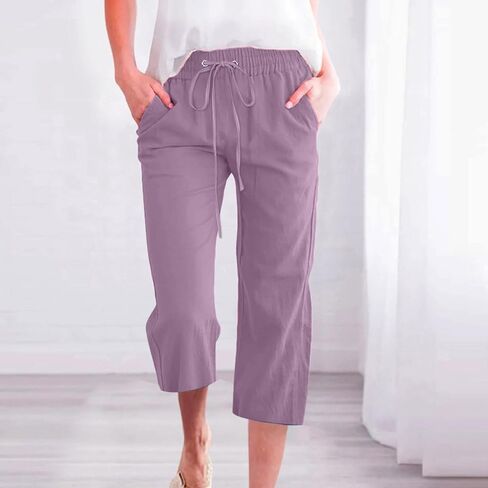 Linen Capris for Women Trendy Summer Wed Leg Capri Pants High Waist Lounge Trousers Boho Beach Resort Wear 2026 in Saudi Arabia