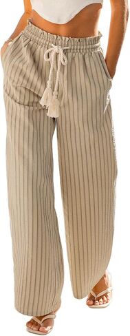 CUPSHE Women's Wide Leg Striped Pants, Summer High Waist Smocked Palazzo Casual Beach Pants with Pockets in Saudi Arabia