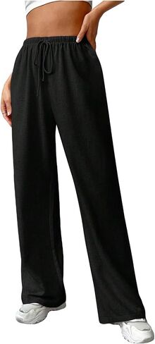 WDIRARA Women's Drawstring Waist Wide Leg Pants Casual Tie Front Pants in Saudi Arabia