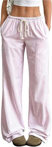 Floerns Women's Y2k Drawstring Waist Striped Straight Leg Pants Casual Lounge Pants in Saudi Arabia