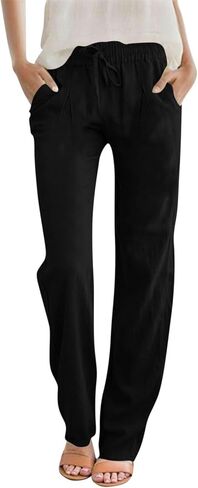 LRMQS Summer Cotton Linen Pants for Women 2026 Casual Drawstring Elastic Waist Trendy Trousers with Pockets Beach Clothes in Saudi Arabia