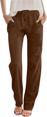 LRMQS Summer Cotton Linen Pants for Women 2026 Casual Drawstring Elastic Waist Trendy Trousers with Pockets Beach Clothes in Saudi Arabia