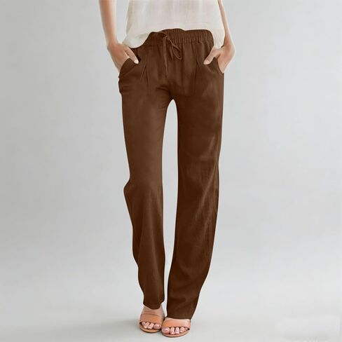 LRMQS Summer Cotton Linen Pants for Women 2026 Casual Drawstring Elastic Waist Trendy Trousers with Pockets Beach Clothes in Saudi Arabia