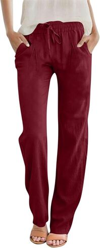 LRMQS Summer Cotton Linen Pants for Women 2026 Casual Drawstring Elastic Waist Trendy Trousers with Pockets Beach Clothes in Saudi Arabia