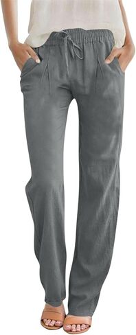 LRMQS Summer Cotton Linen Pants for Women 2026 Casual Drawstring Elastic Waist Trendy Trousers with Pockets Beach Clothes in Saudi Arabia