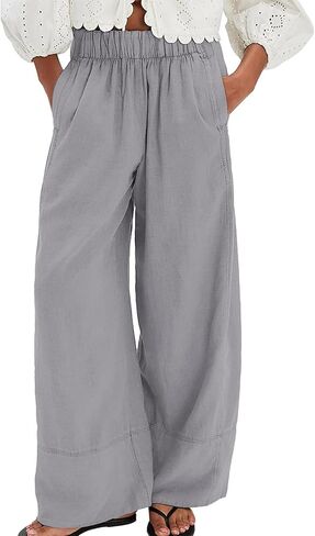 Women's Cotton Linen Pants,2026 Summer Wide Leg Casual Loose Flowy High Waist Palazzo Pant with Pockets in Saudi Arabia