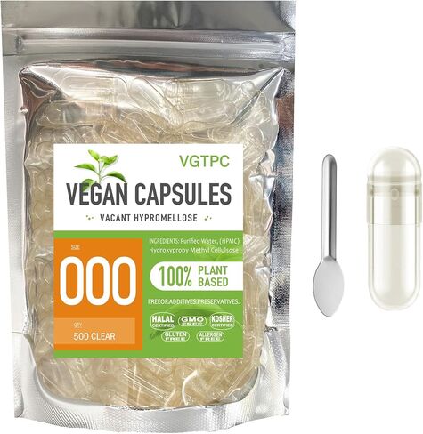 VGTPC حجم 000 كبسولة نباتية فارغة، (1000 عدد) كبسولات حبوب نباتية شفافة قابلة للتعبئة لملء المكملات الغذائية بنفسك in Saudi Arabia
