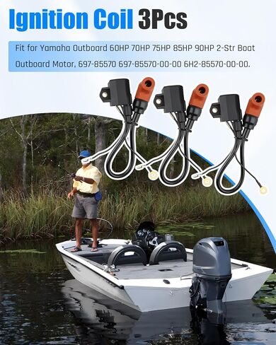 ملف إشعال مناسب لمحرك ياماها الخارجي 60HP 70HP 75HP 85HP 90HP 2-Str، 697-85570 697-85570-00-00 6H2-85570-00-00، 3 قطع in Kuwait